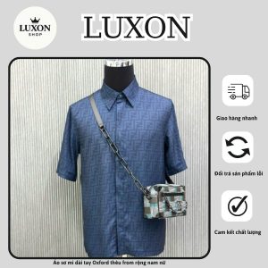 Áo sơ mi cộc tay họa tiết FENDI màu xanh navy