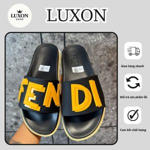 Dép Fendi Slide Đen Vàng Logo Nổi Nam