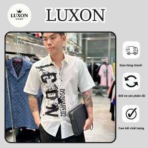 Aó sơ mi trắng tay ngắn họa tiết DSQUARED2